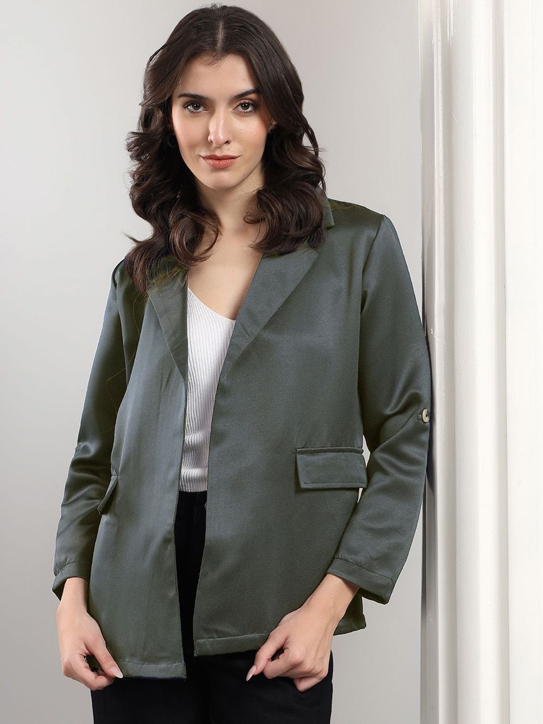 Kotty Notched Lapel Open Front Blazers-picture-47