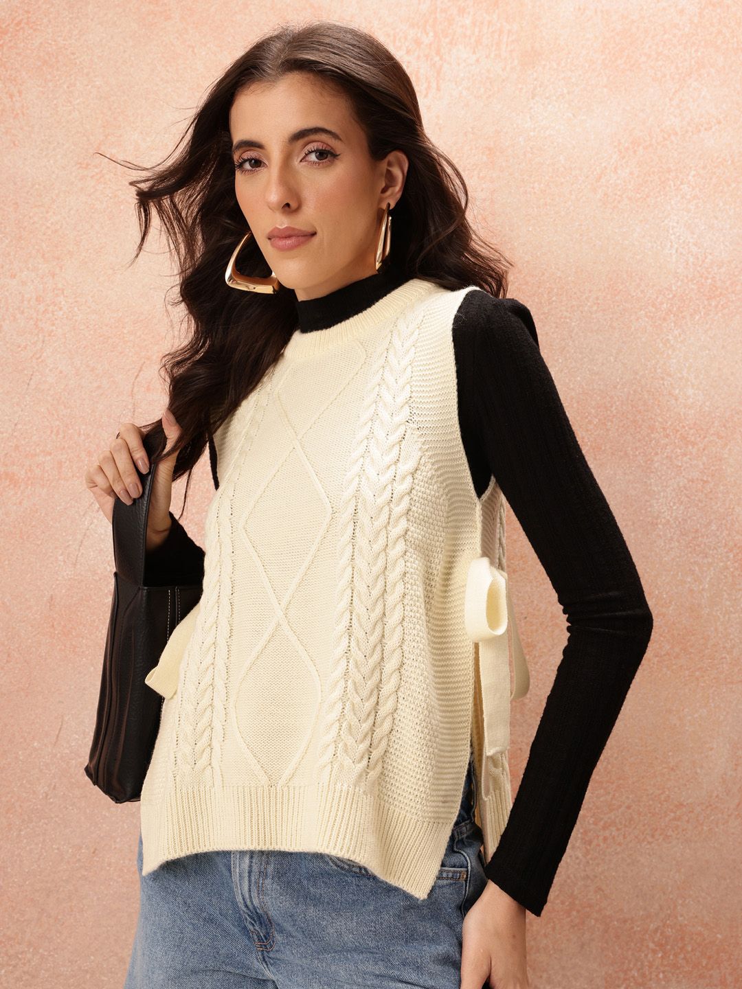 all about you Cable Knit Bow-Detail Acrylic Sweater Vest-picture-33