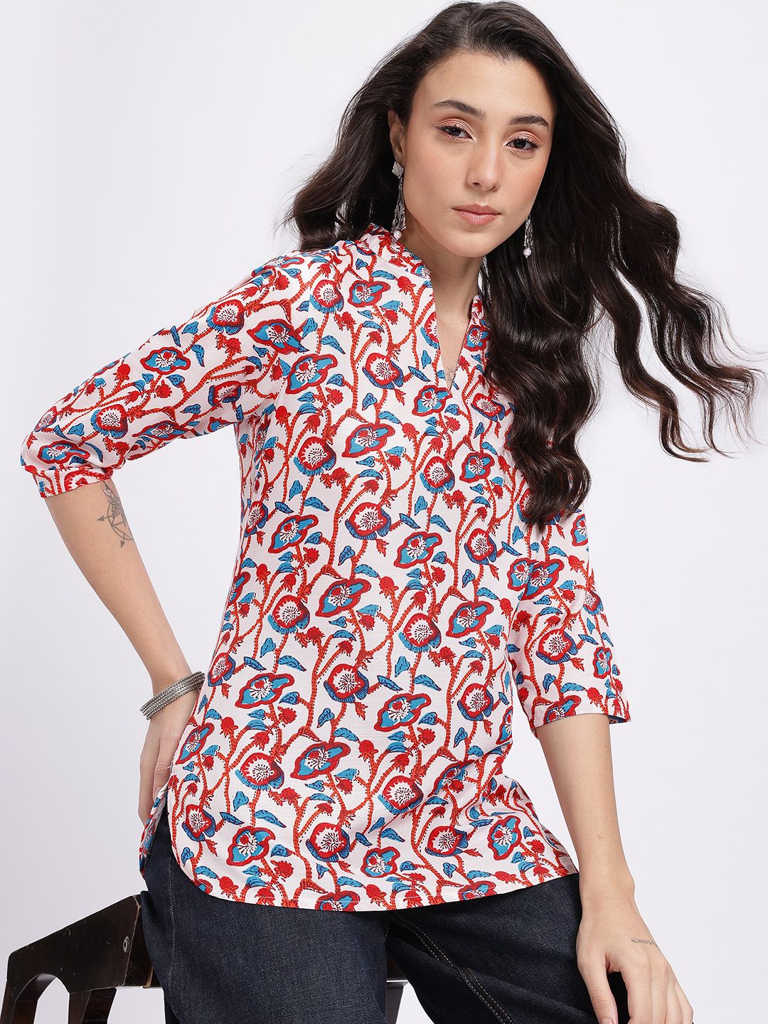 Anouk Rustic Floral Print Mandarin Collar Straight Kurta-picture-15