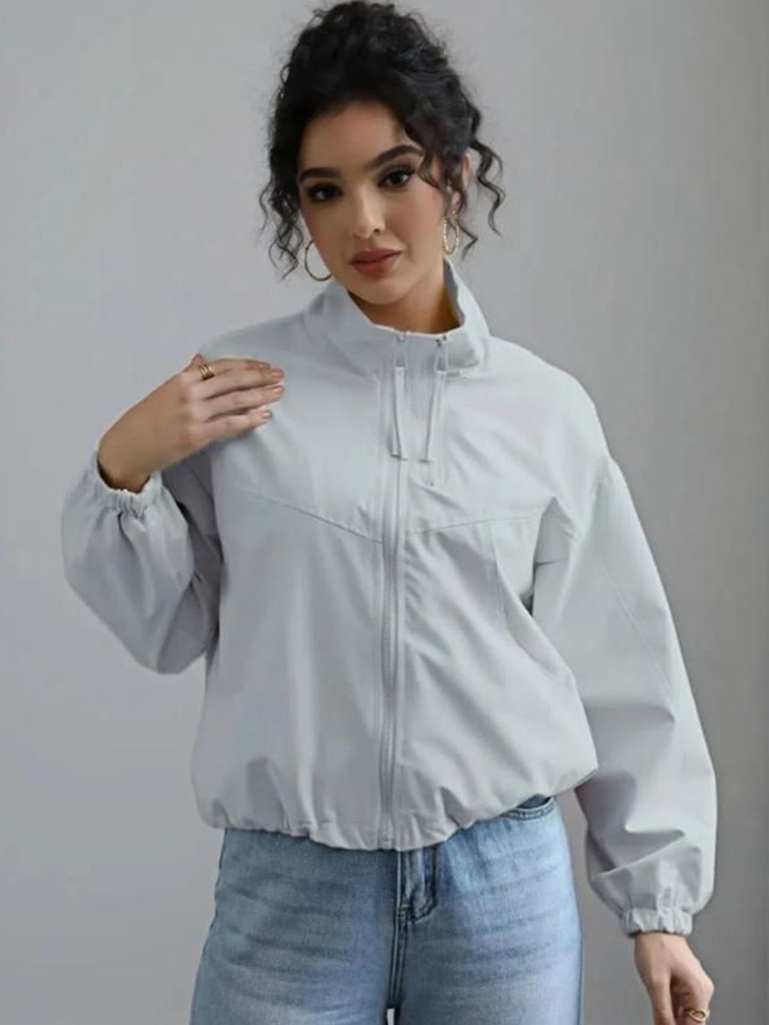 StyleCast Stand Collar Lightweight Sporty Jacket With Zip Detail