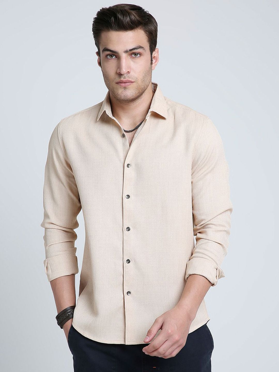 VASTRADO Men Classic Fit Textured Spread Collar Casual Shirt-picture-50