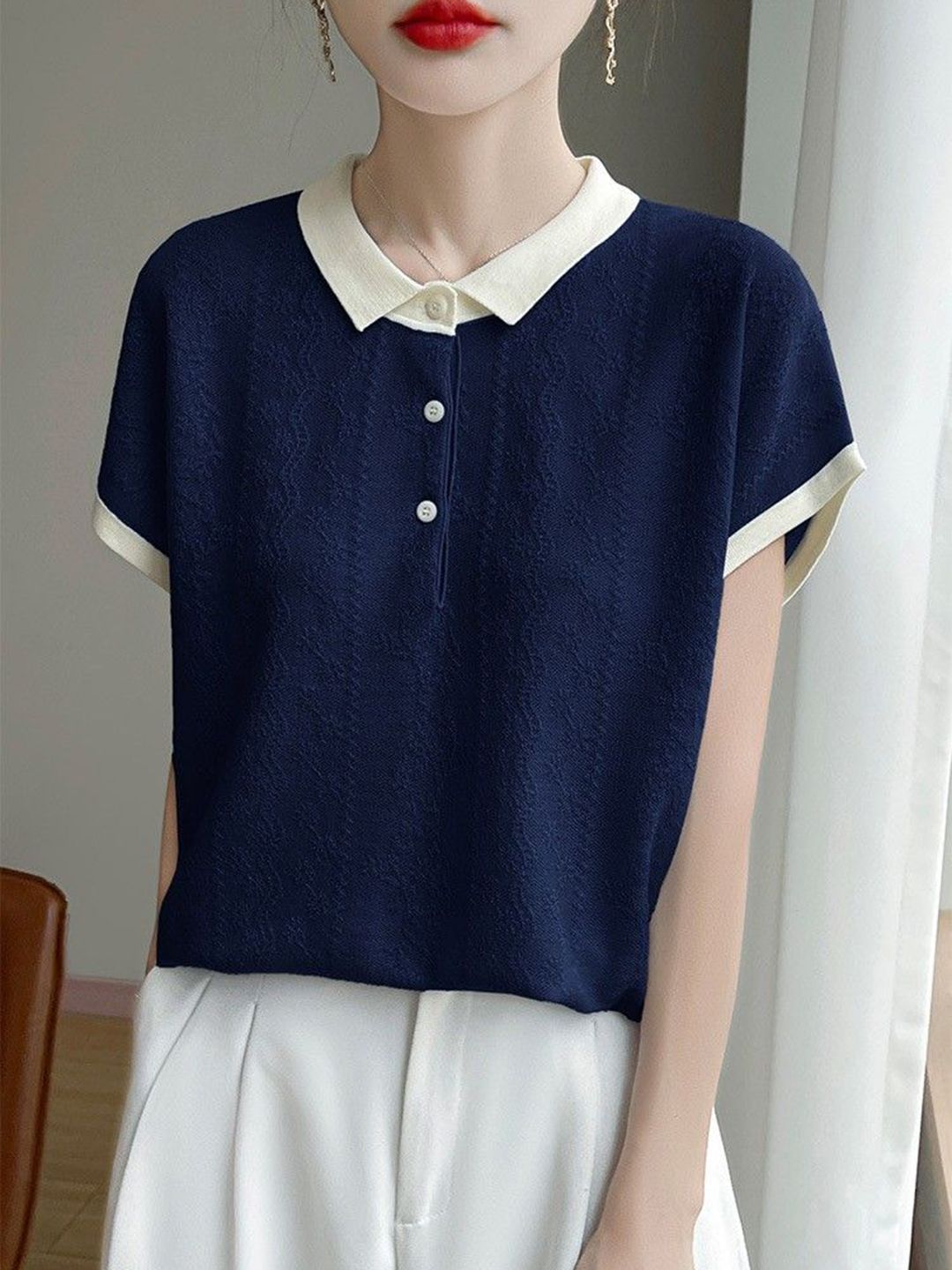 Mast & Harbour Self Design Polo Collar Regular Fit T-shirt-picture-14