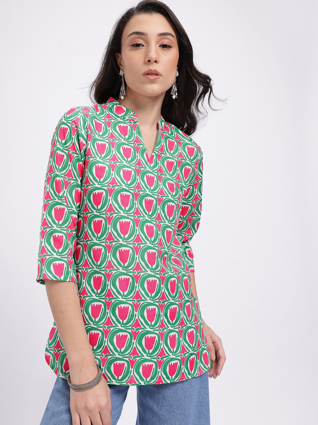 Anouk Rustic Floral Printed Mandarin Collar Straight Kurti-picture-32