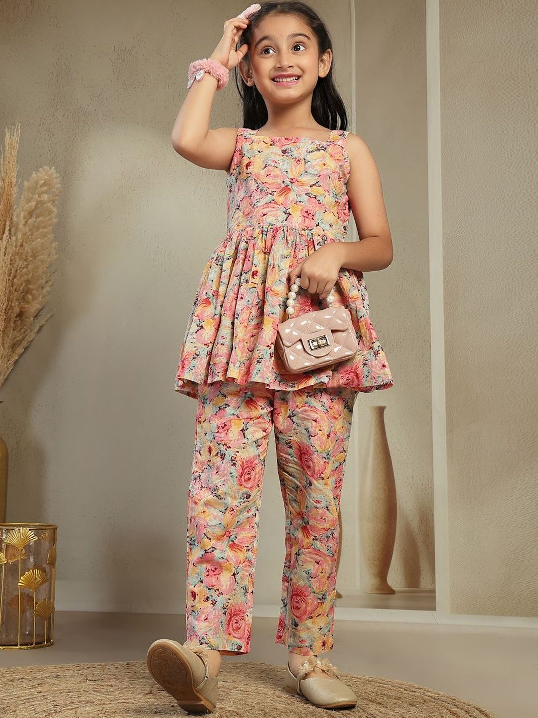 Sangria Girls Floral Printed Pure Cotton Kurta with Trousers-picture-37