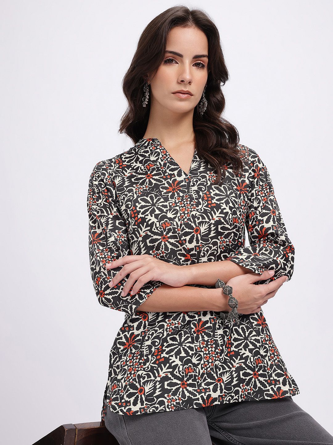 Anouk Rustic Floral Printed Mandarin Collar Straight Kurti-picture-38