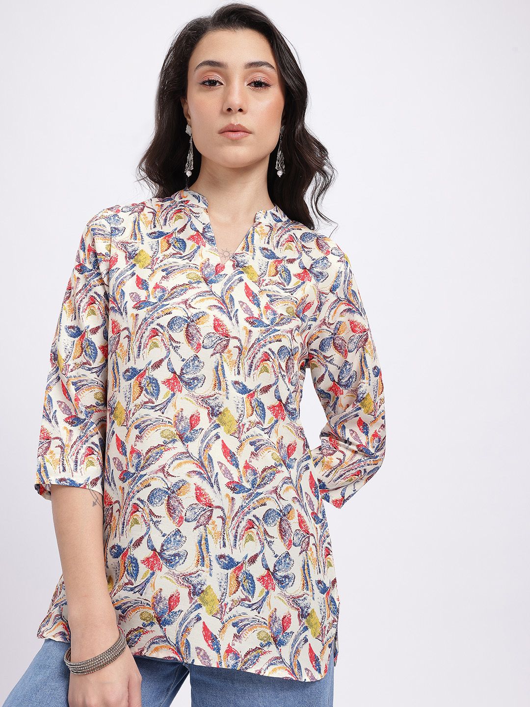 Anouk Rustic Floral Printed Mandarin Collar Straight Kurti-picture-11