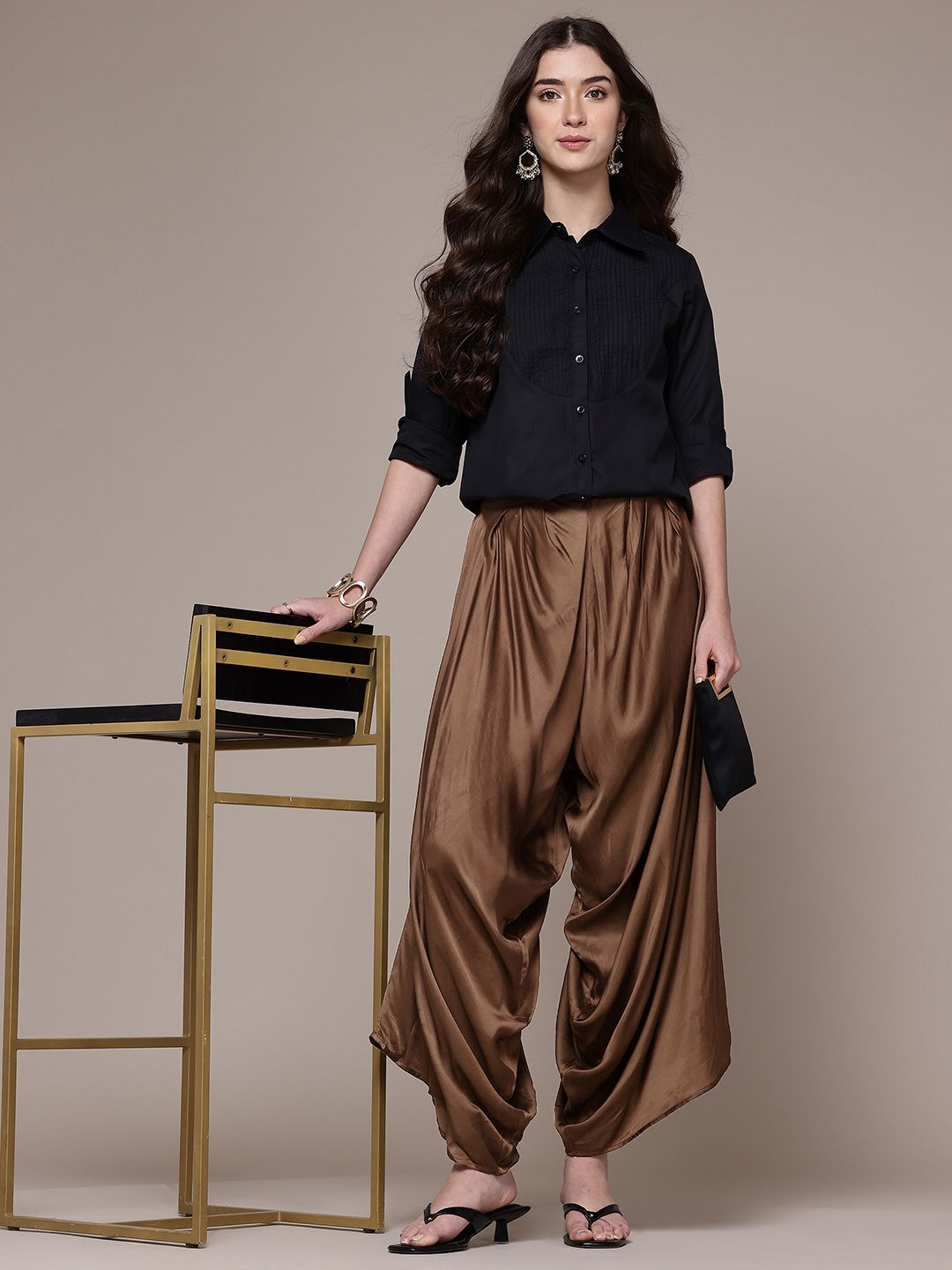 Ritu Kumar Women Dhoti Style Pleated Satin Trousers-picture-28