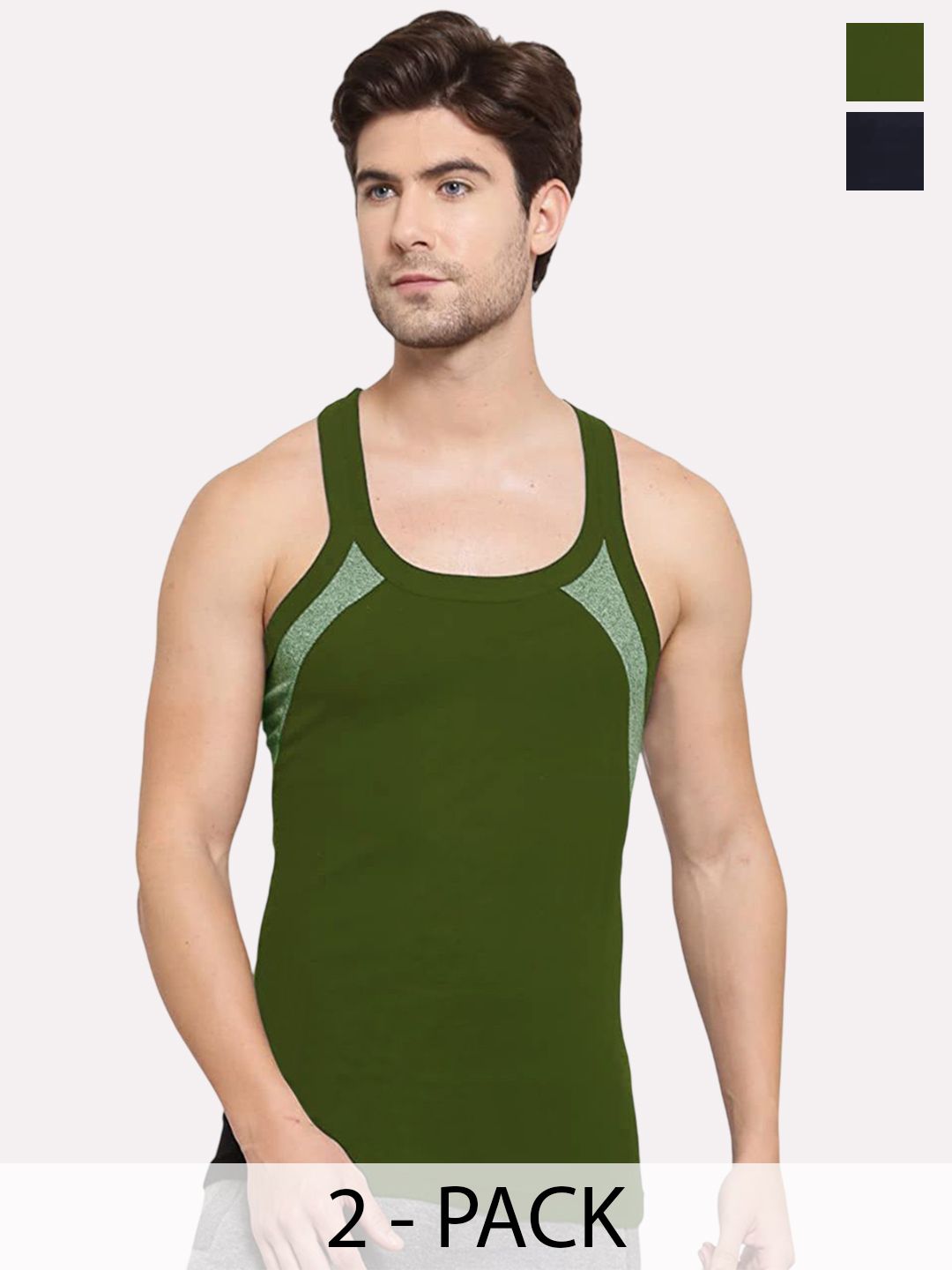 Sporto by Macho Pack Of 2 Sleeveless Pure Cotton Innerwear Gym Vest-image-31