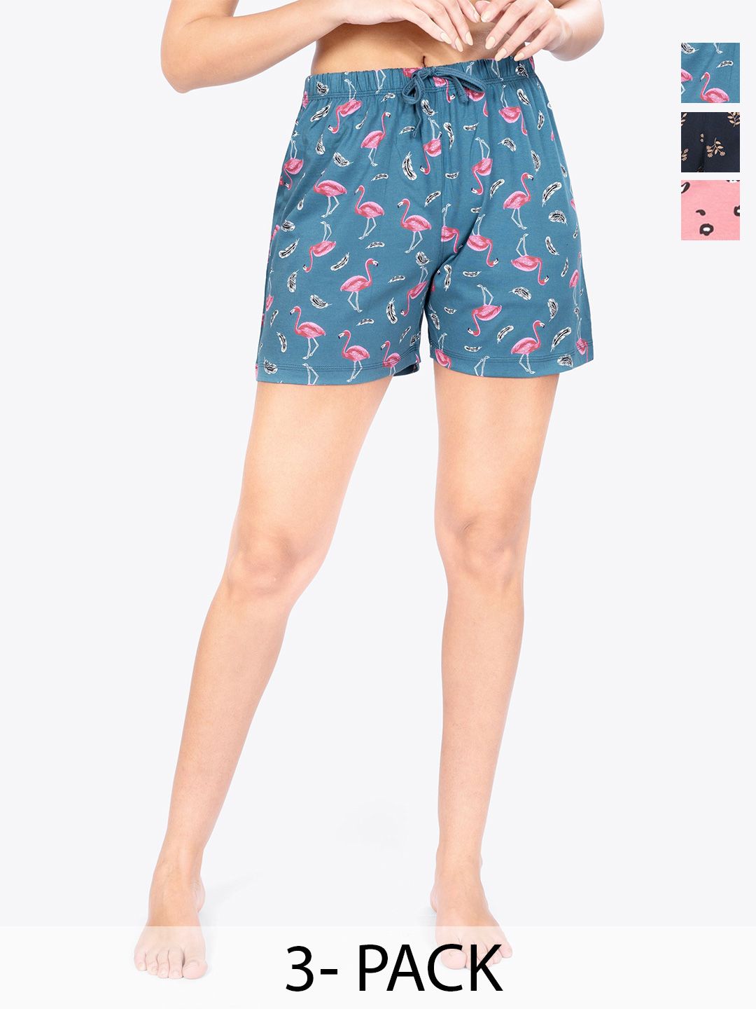 ariel Women Pack Of 3 Mid-Rise Printed Pure Cotton Lounge Shorts-image-22