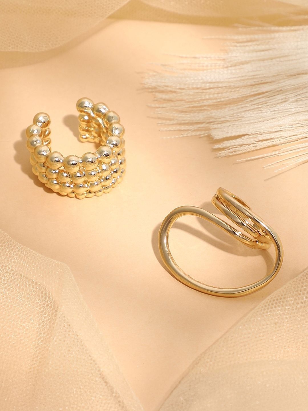 SOHI Set Of 2 Gold-Plated Metallic Statement Ring-image-20