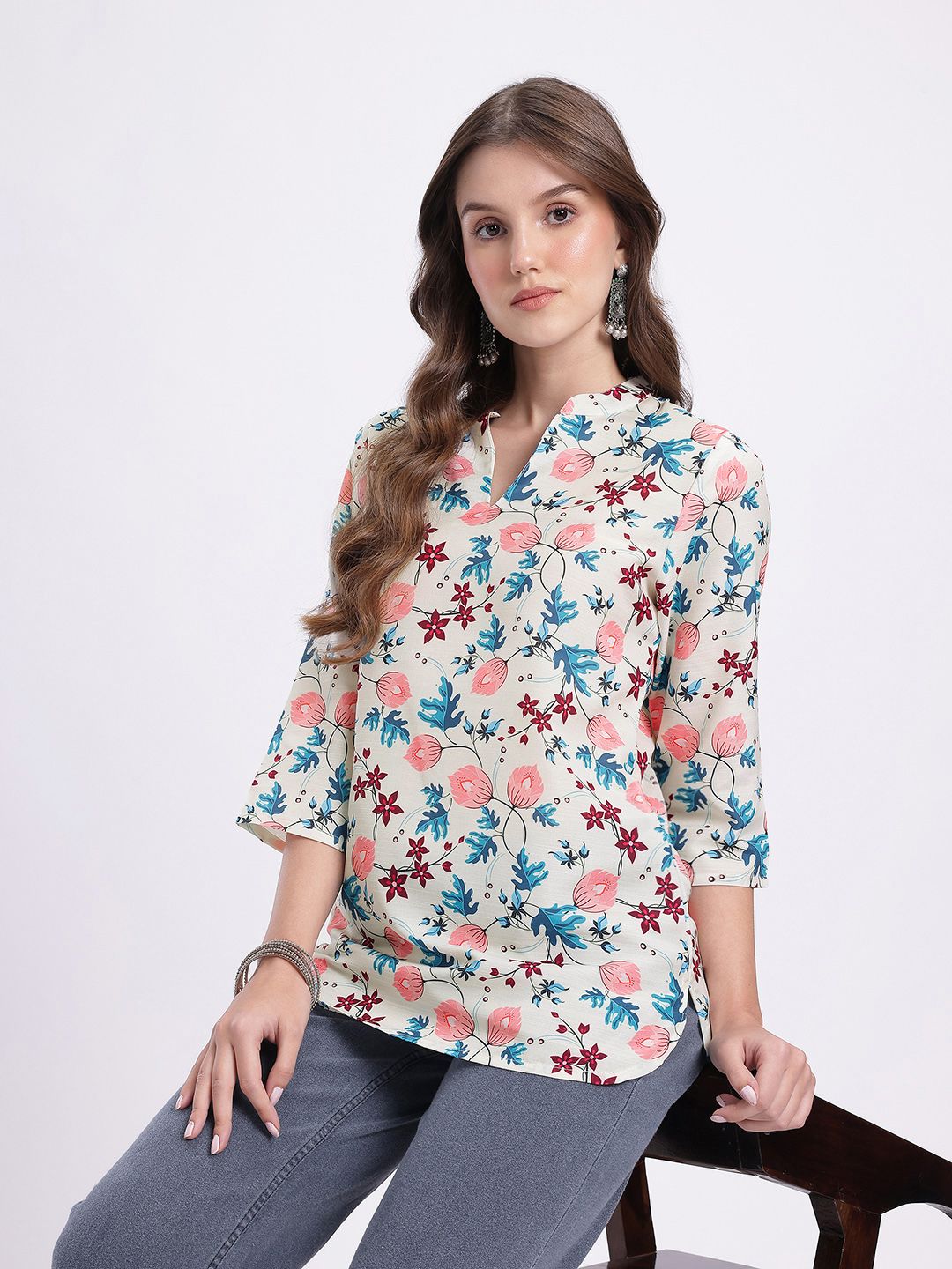 Anouk Rustic Floral Print Mandarin Collar Straight Kurti-picture-30