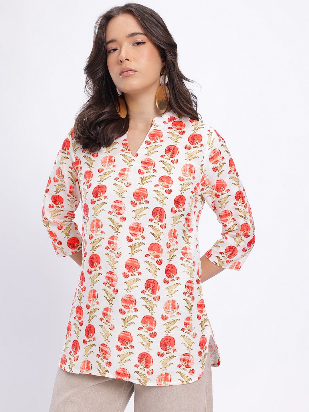 Anouk Rustic Indie Floral Printed Mandarin Collar Straight Kurti-picture-46
