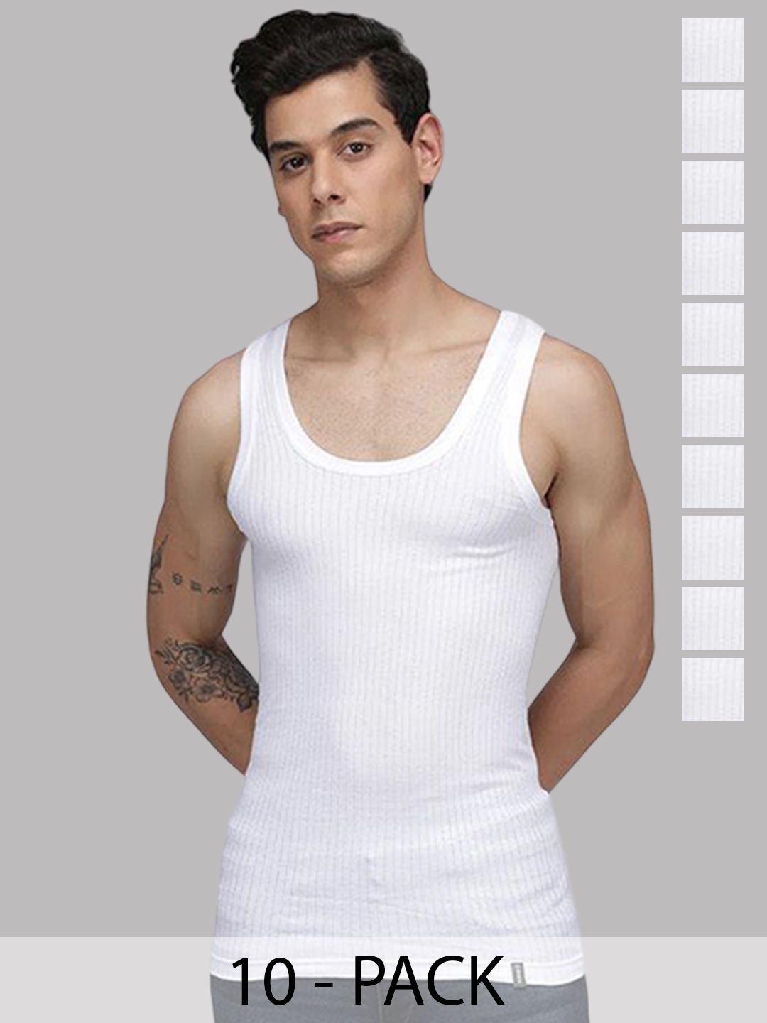 Sporto by Macho Men Pack Of 10 Cotton Striped Basic Innerwear Vests-picture-30