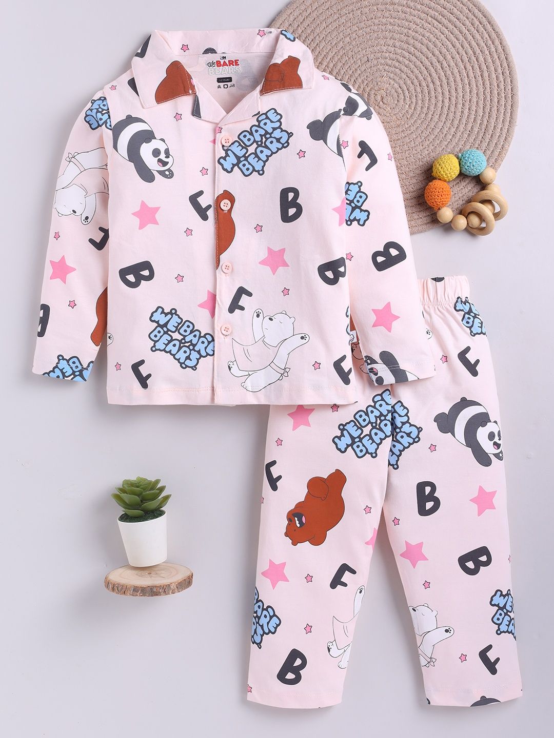 YK X Tinyo Boys We Bare Bears Graphic Printed Pure Cotton Night Suit