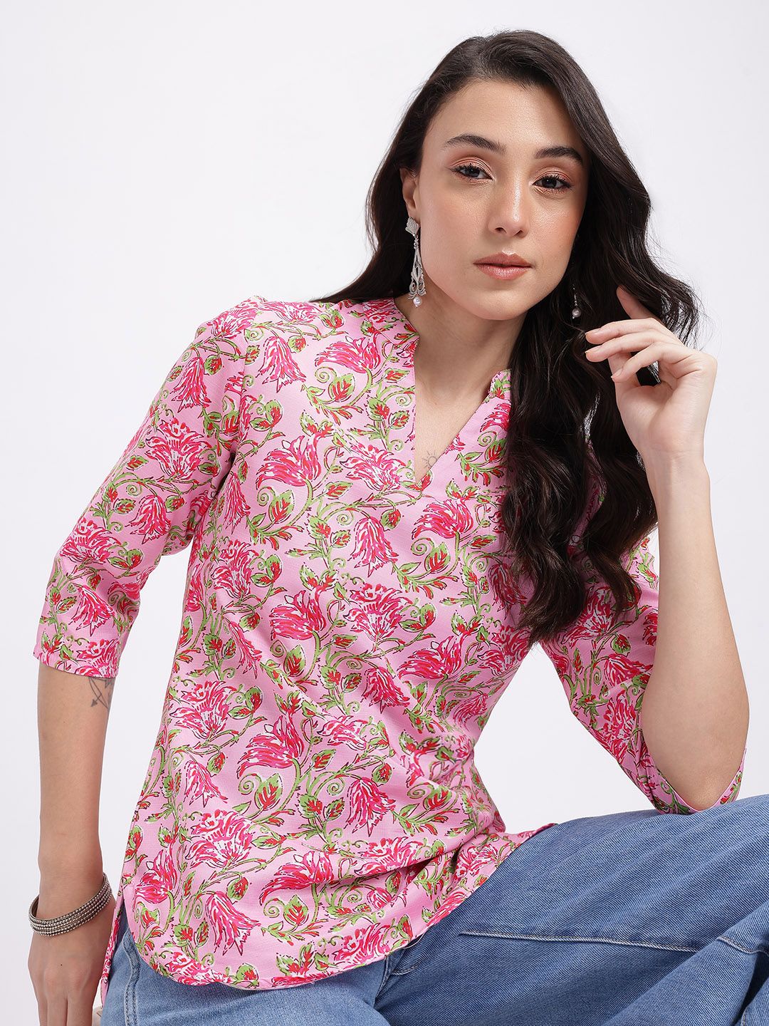Anouk Rustic Floral Printed Mandarin Collar Straight Kurti-picture-43