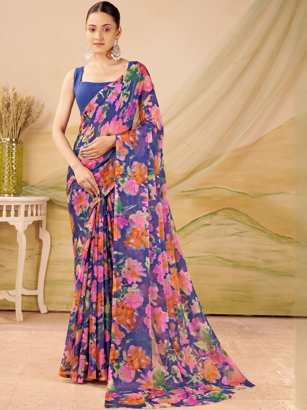 Garden Vareli Floral Printed Pure Chiffon Saree-picture-31