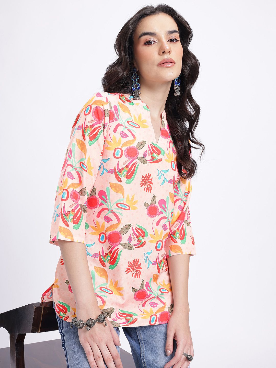 Anouk Rustic Floral Printed Mandarin Collar Straight Kurti-picture-58