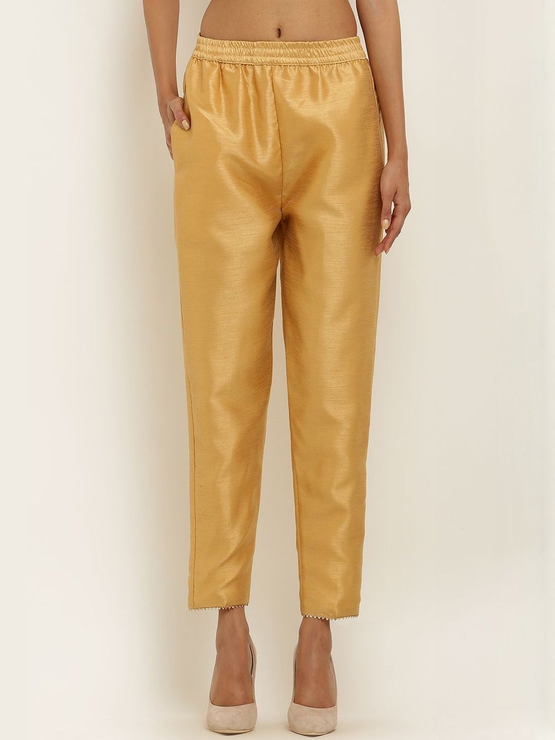 Moda Rapido Women Gold Poly Silk Solid Regular Trousers-picture-19