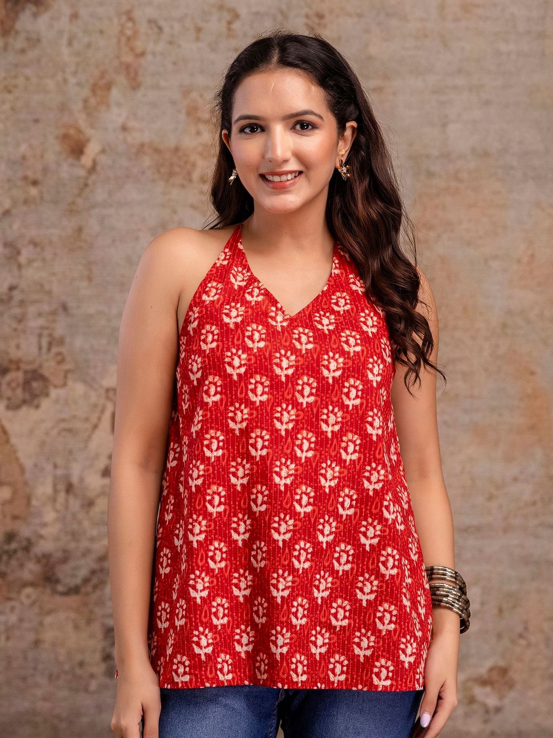 flipFabric Ethnic Motifs Printed Halter Neck Pure Cotton Kurti-picture-26