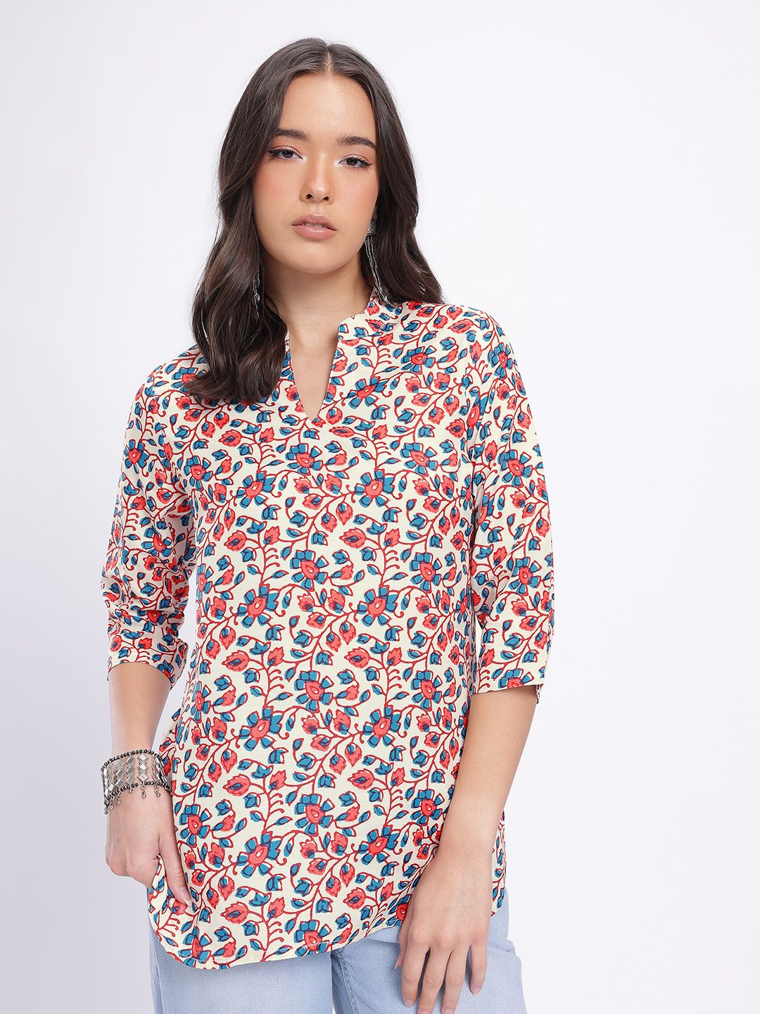Anouk Rustic Floral Printed Mandarin Collar Straight Kurti-picture-25