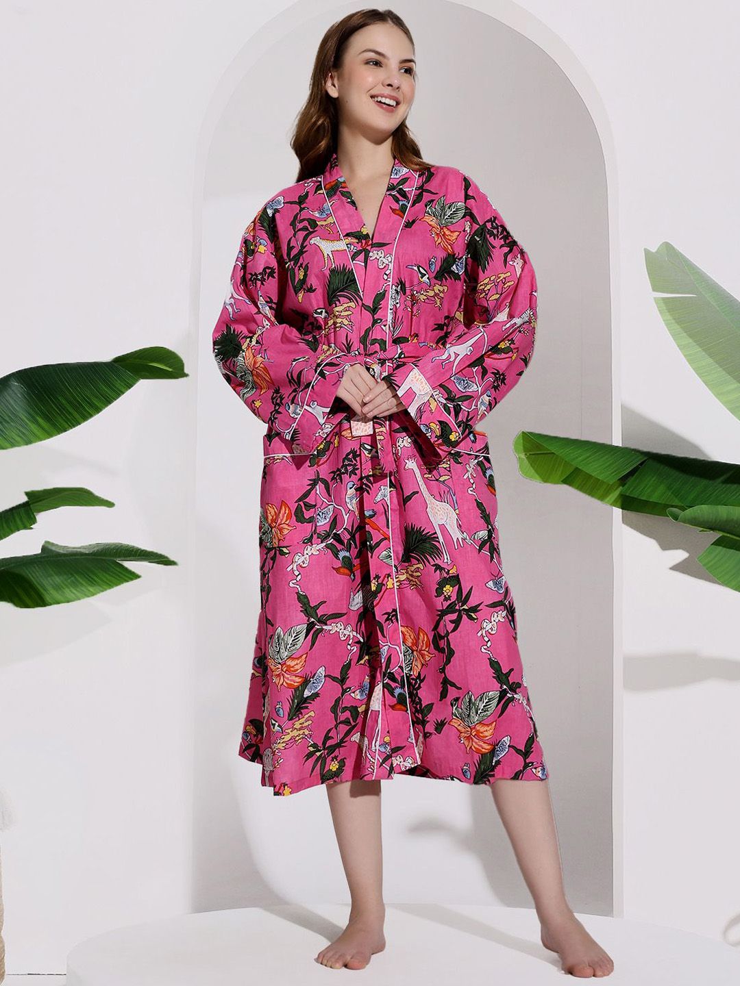 HANDICRAFT PALACE Printed Pure Cotton Robe With Belt-picture-6