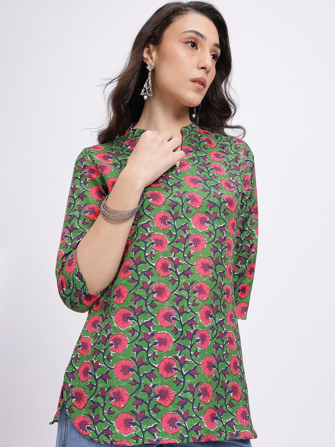Anouk Rustic Floral Print Mandarin Collar Straight Kurta-picture-37