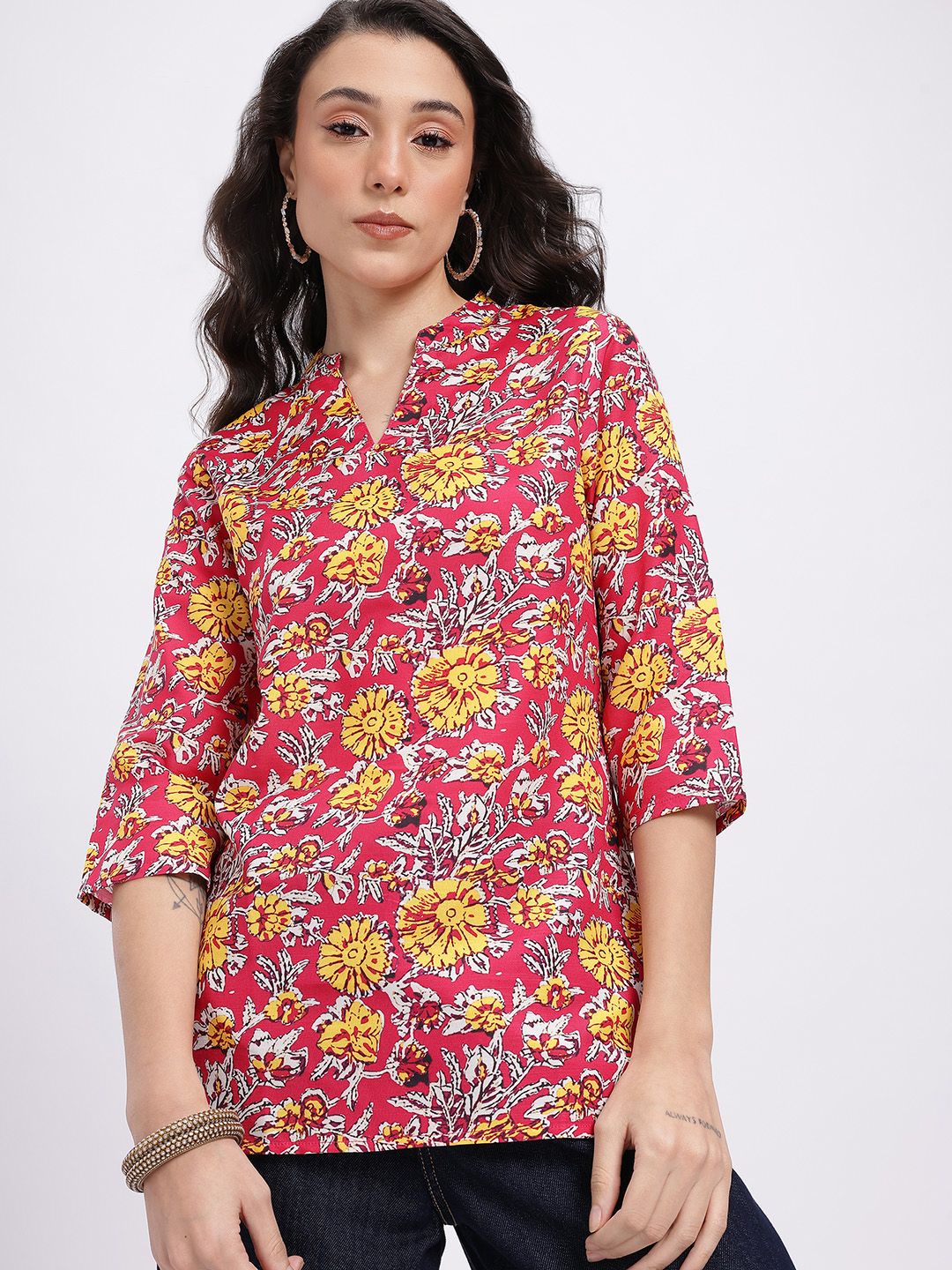 Anouk Rustic Floral Printed Mandarin Collar Straight Kurti-picture-22