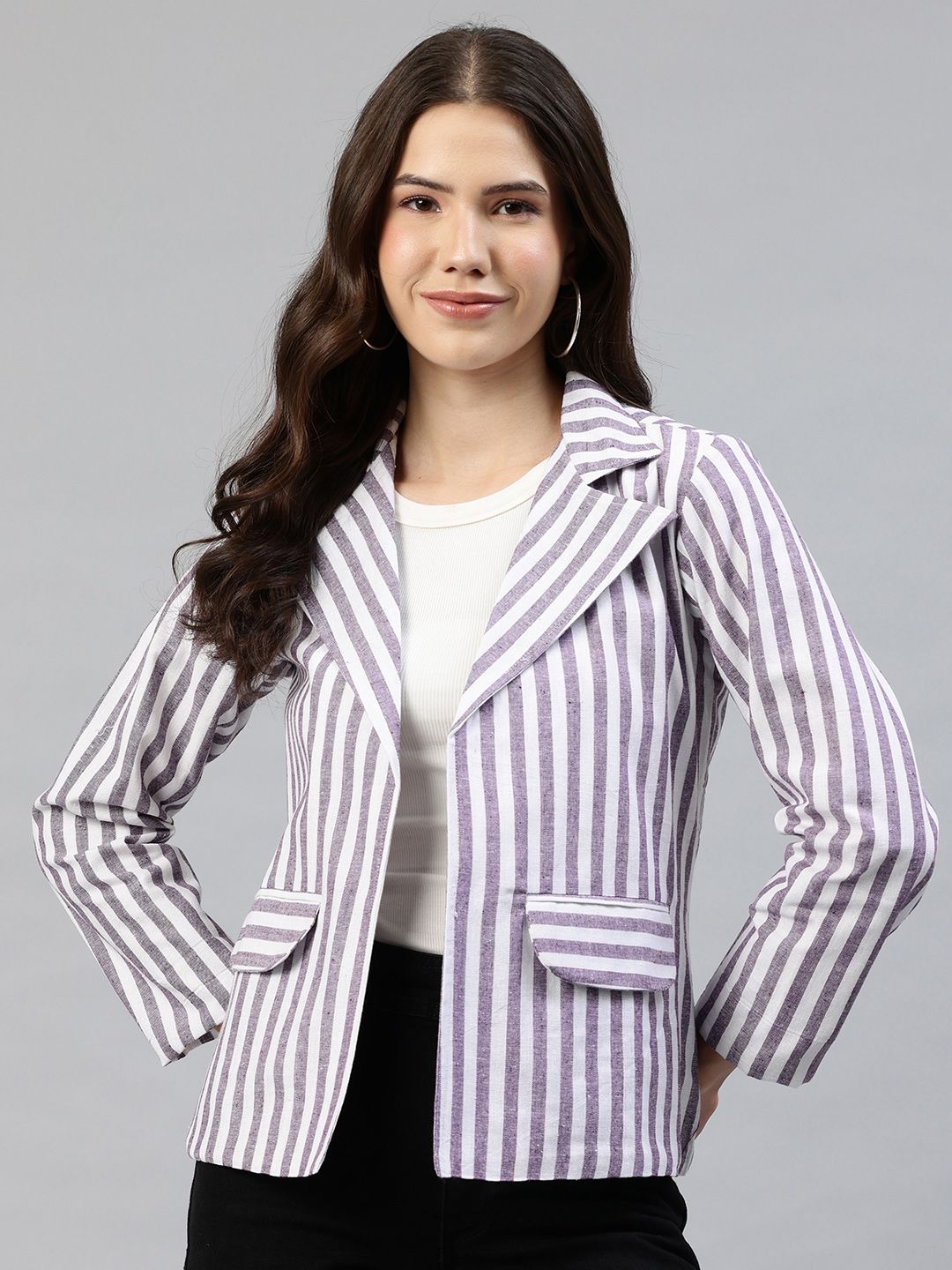 Cottinfab Striped Single-Breasted Casual Blazer-image-17
