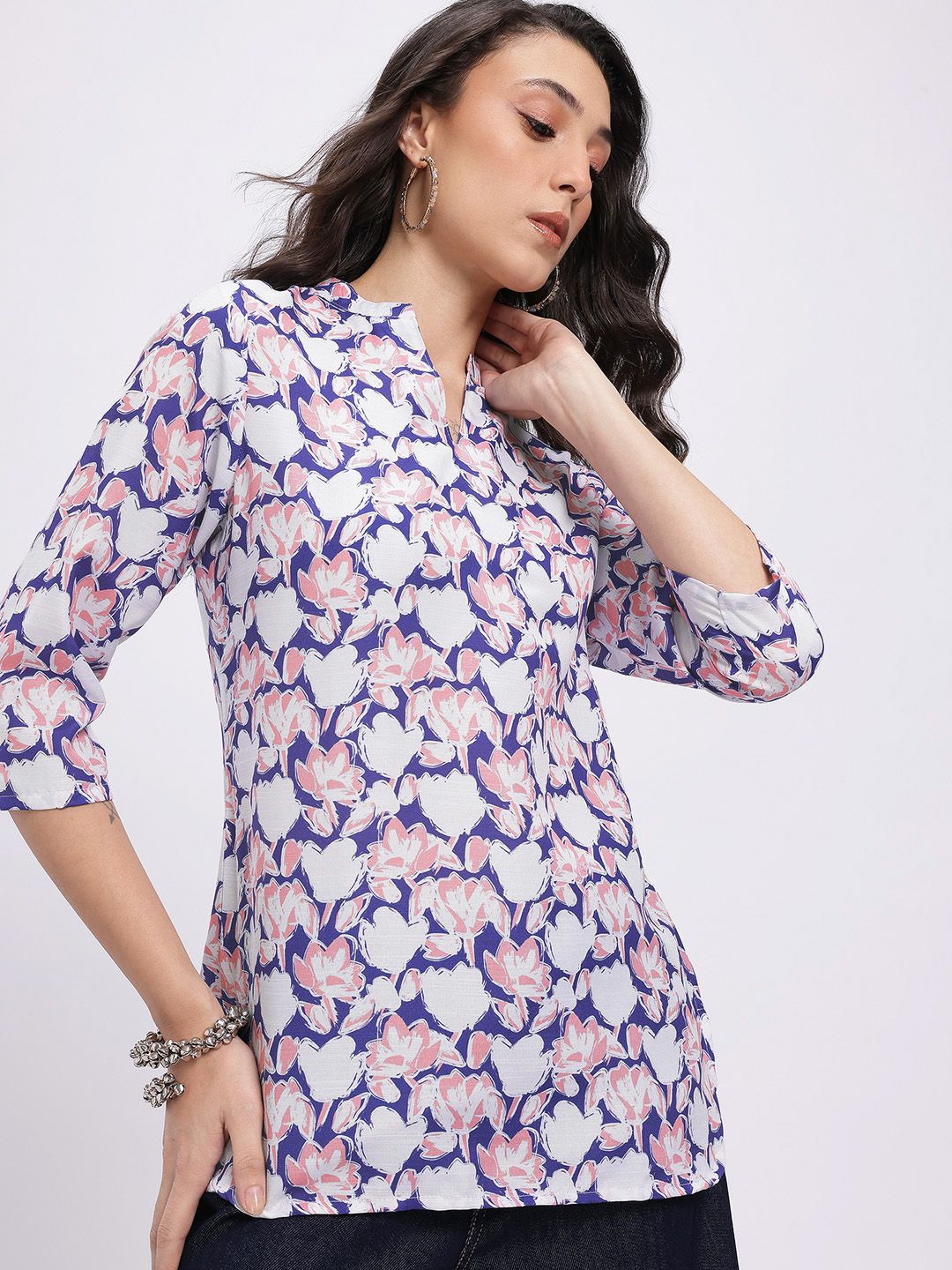 Anouk Rustic Floral Printed Mandarin Collar Straight Kurti-picture-41