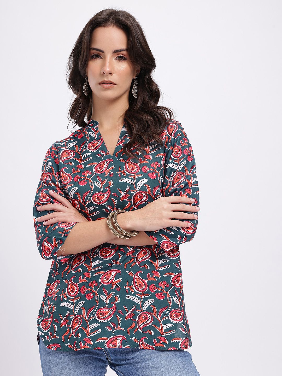 Anouk Rustic Paisley Printed Mandarin Collar Straight Kurti-picture-27