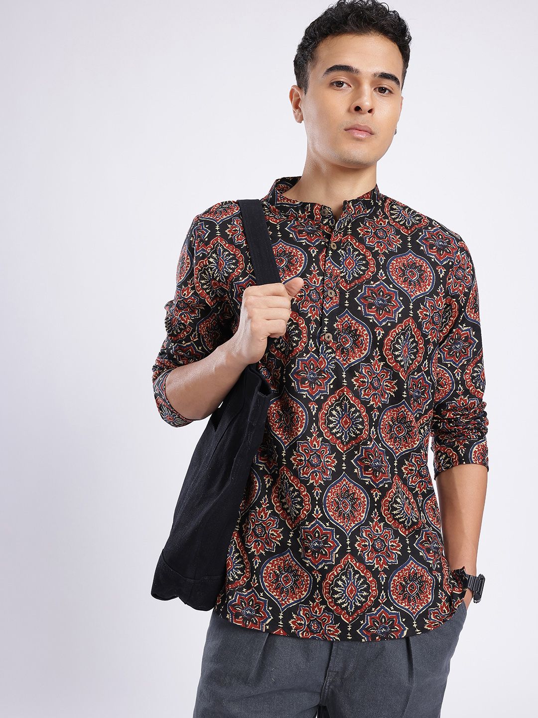 Anouk Rustic Ethnic Motifs Printed Band Collar Straight Kurta-picture-36