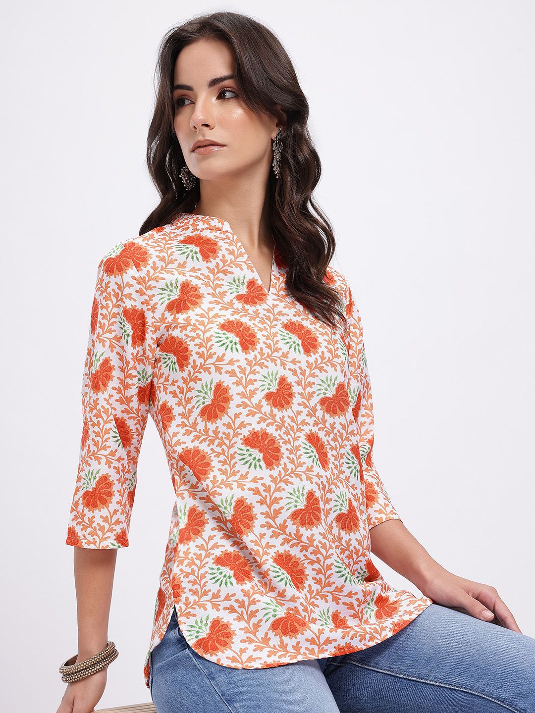 Anouk Rustic Floral Print Curved Hem Kurti-picture-48