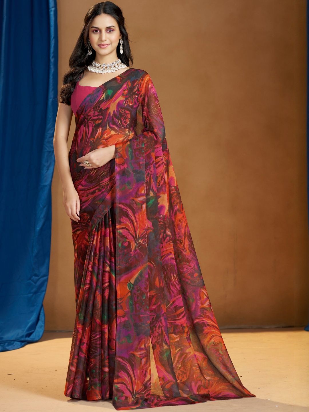 Garden Vareli Floral Printed Pure Chiffon Saree-picture-14