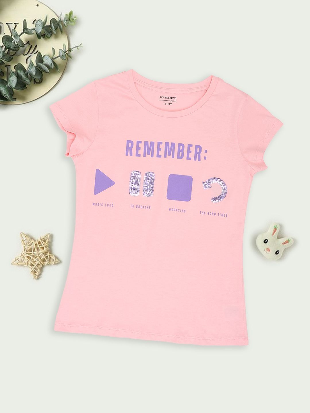 Pantaloons Junior Girls Typography Printed Round Neck Pure Cotton T-shirt-picture-56