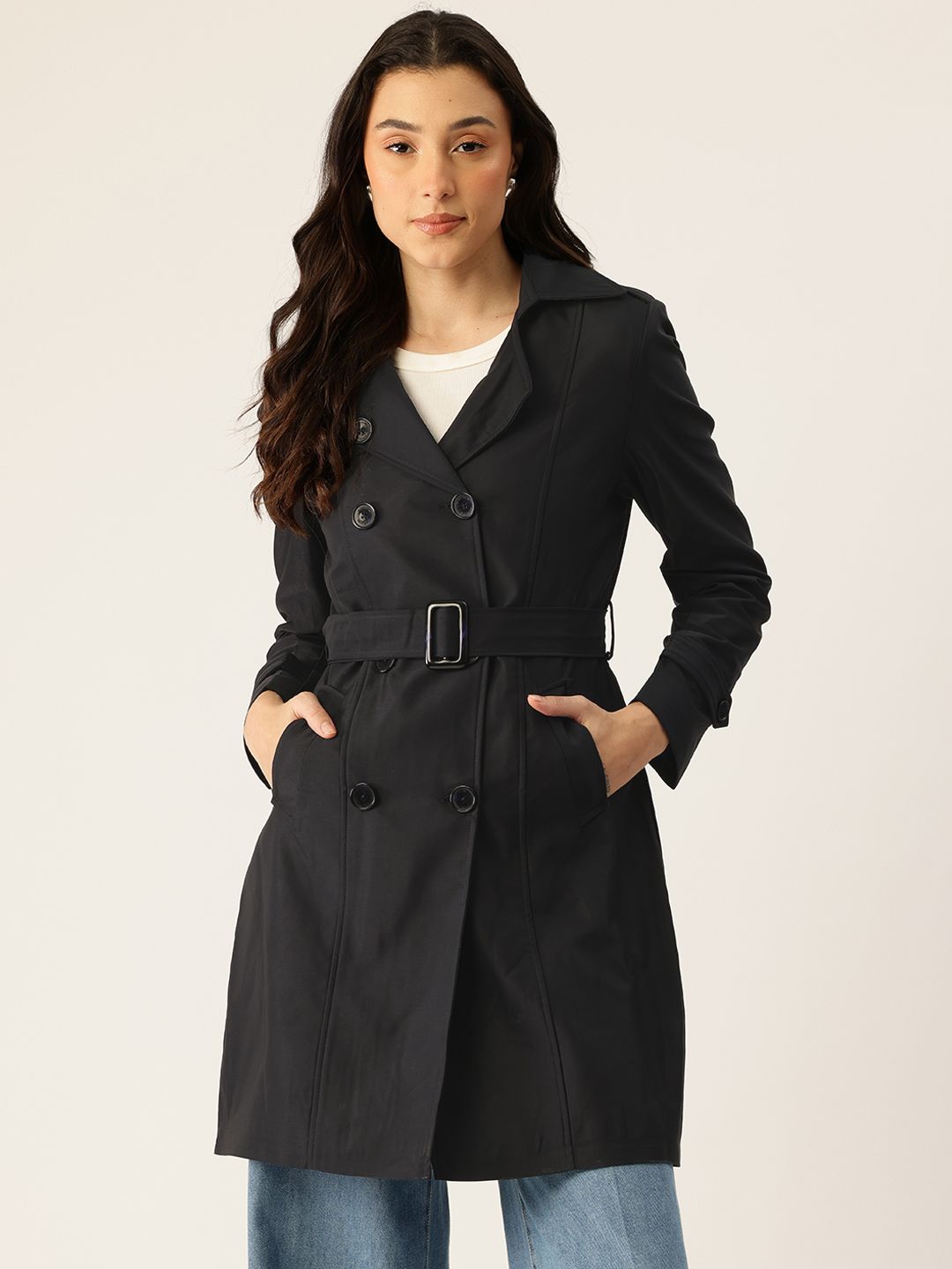 Okane Notched Lapel Collar Double-Breasted Belted Trench Coat-picture-56