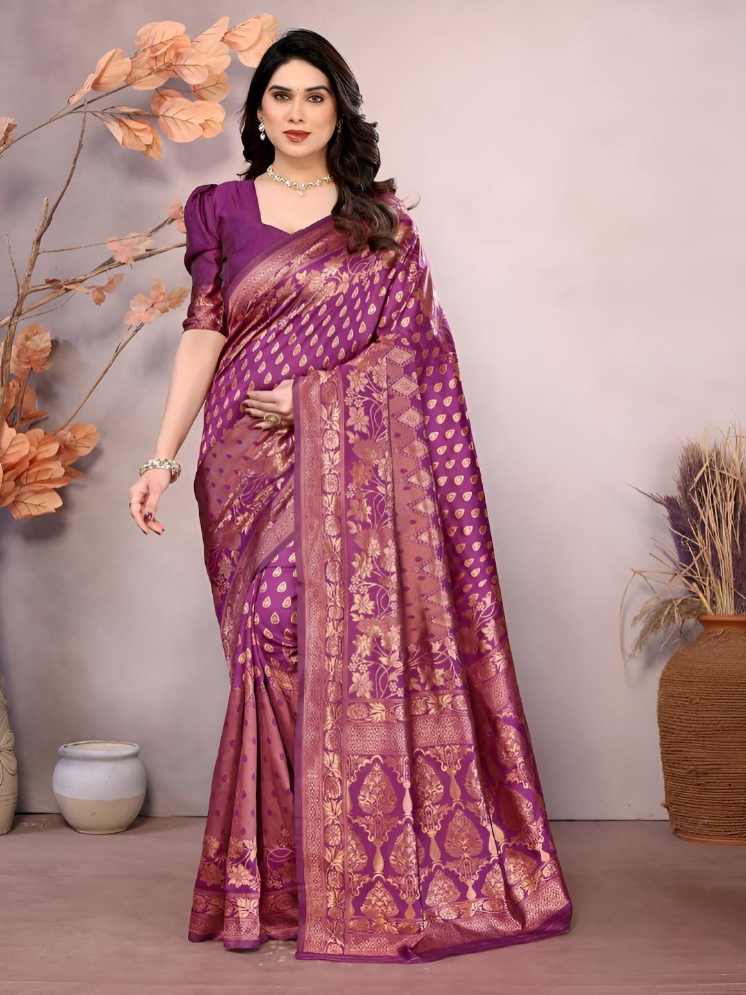 Vastravatika Ethnic Motifs Woven Design Zari Banarasi Saree-picture-28