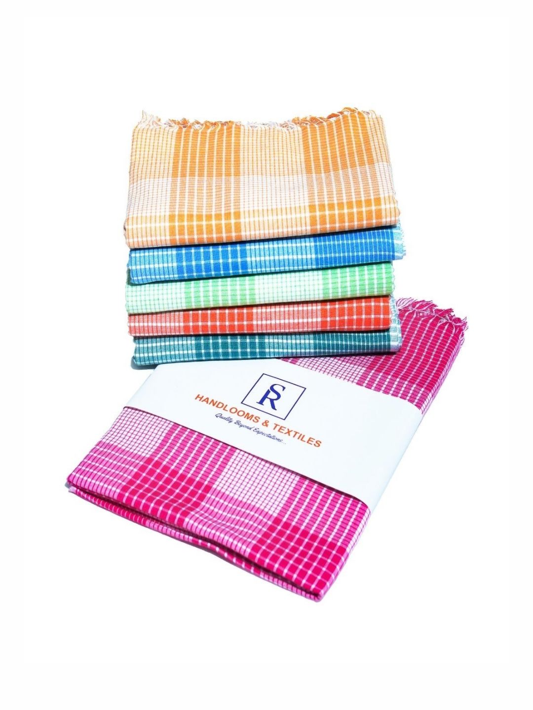 SR HANDLOOMS AND TEXTILES Pink & Orange 5 Pieces Striped Pure Cotton 400 GSM Bath Towels-picture-23