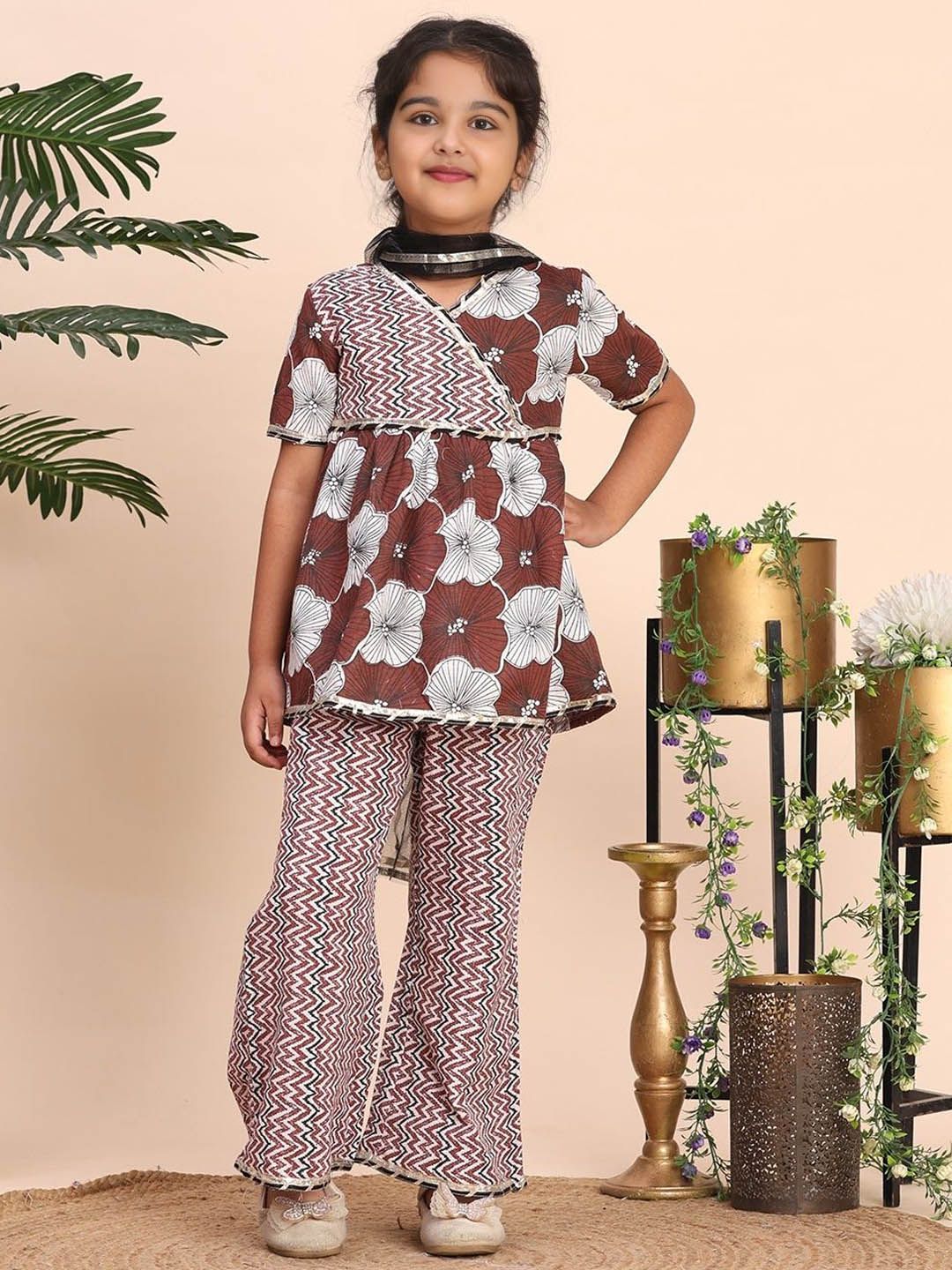 Cutiekins Girls Floral Printed Regular Gotta Patti Kurta with Palazzos & Dupatta-picture-43