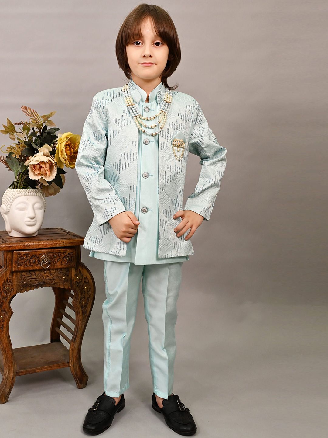 BT DEZINES Boys Sequined Embroidered Silk Sherwani Set-picture-51