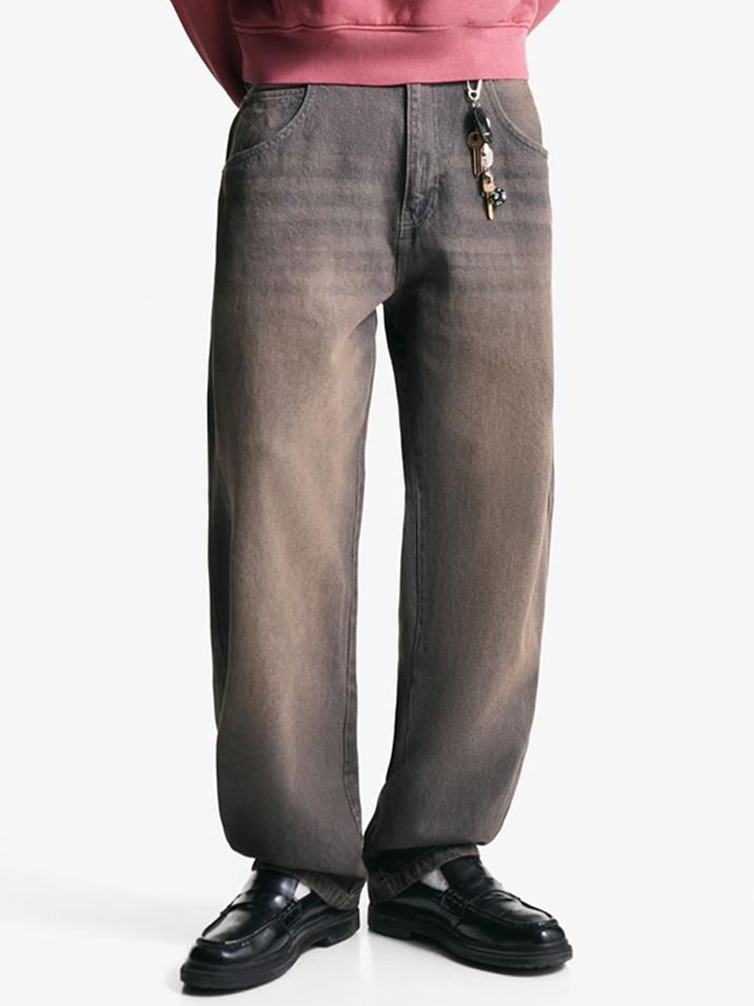 Bershka Men Balloon Baggy Fit Mid-Rise Light Fade Cotton Jeans-picture-14