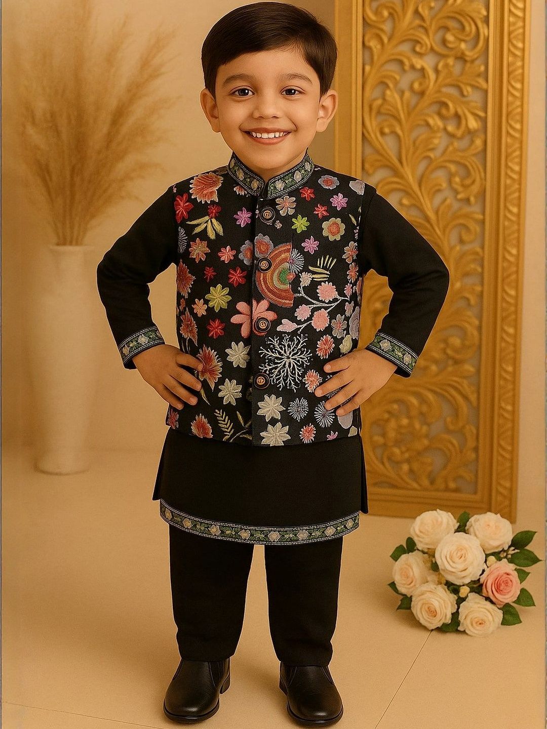 Covetus Boys Floral Printed Regular Kurta with Pyjama