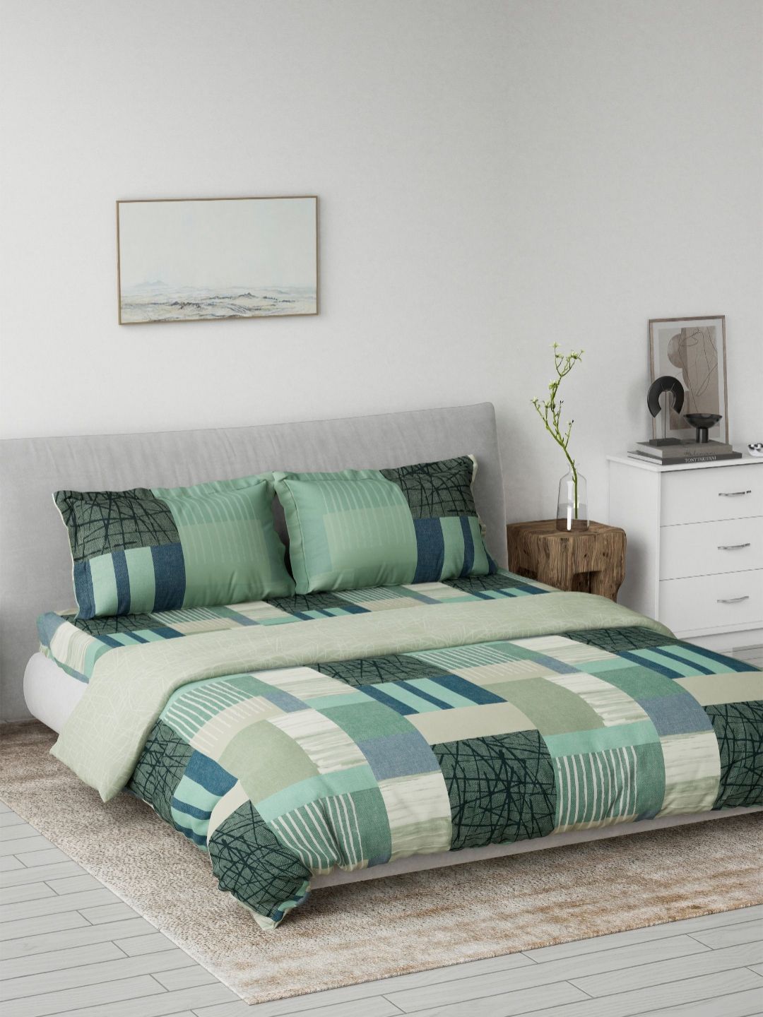 DDecor Green & White Printed Mild Winter Pure Cotton Double King Regular Bedding Set-image-37