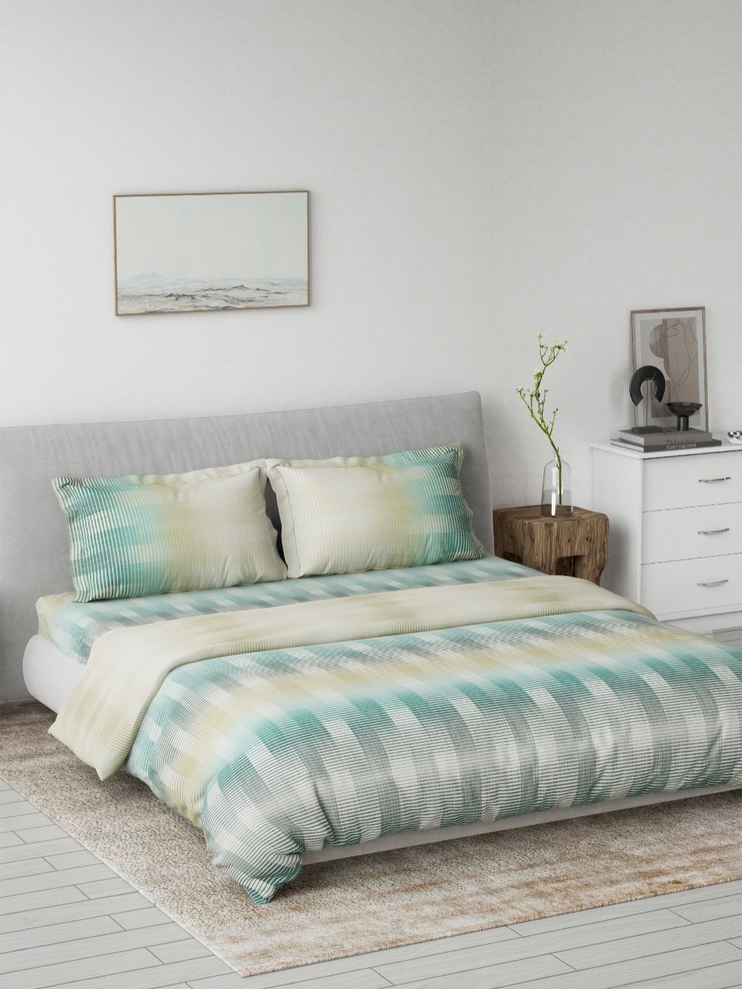 DDecor Green & Cream Printed Mild Winter Pure Cotton Double King Regular Bedding Set-image-15