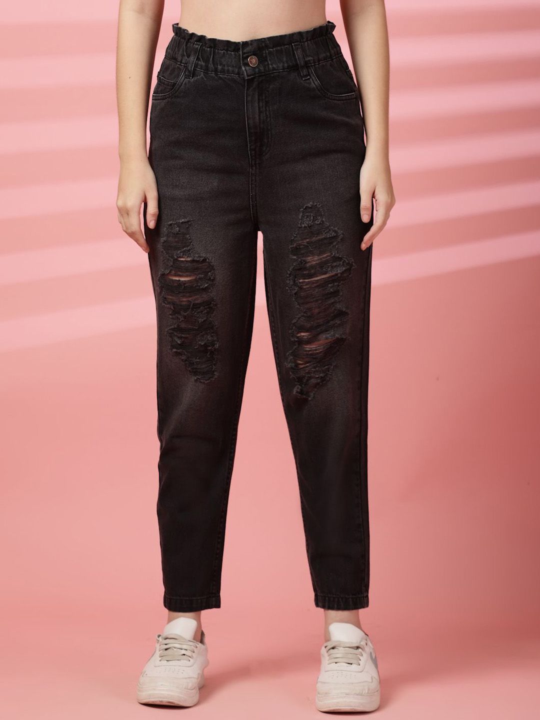 COSMIC Women Tapered Fit High-Rise Mildly Distressed Stretchable Jeans-picture-5