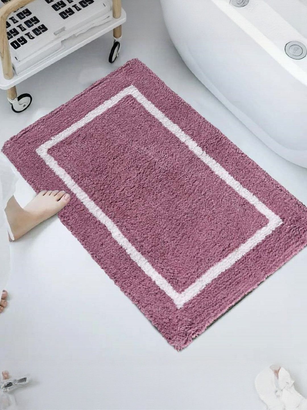 Homzz Purple & White Anti-Skid Tufted Bath Mat-image-45