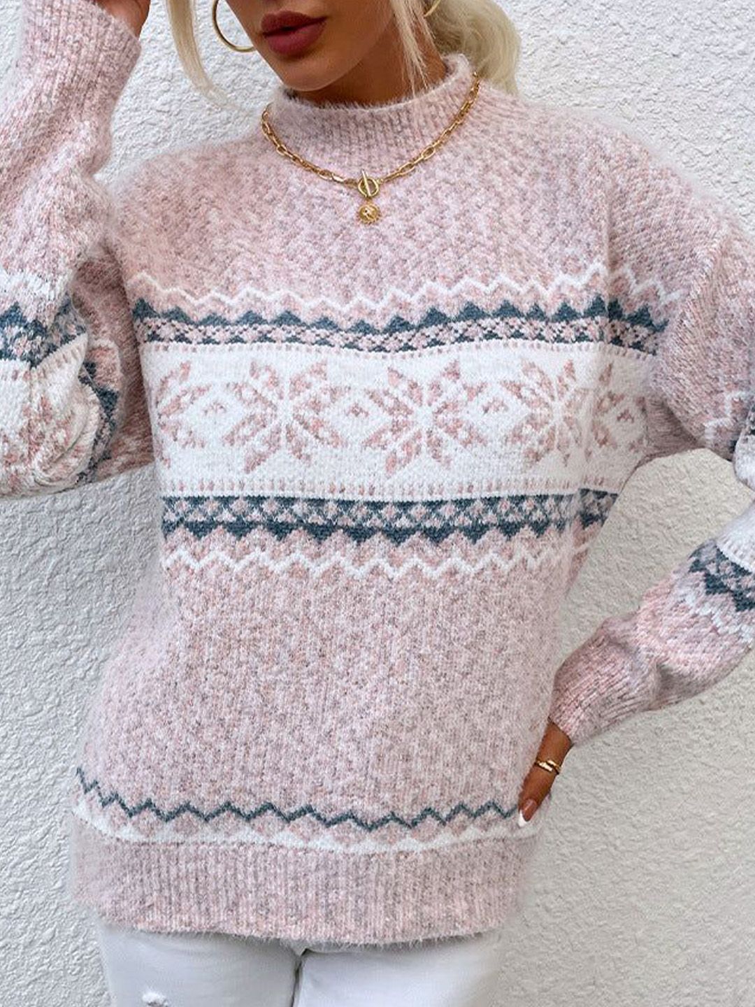 Outzidr Women Geometric Self Design Turtle Neck Pullover-picture-12