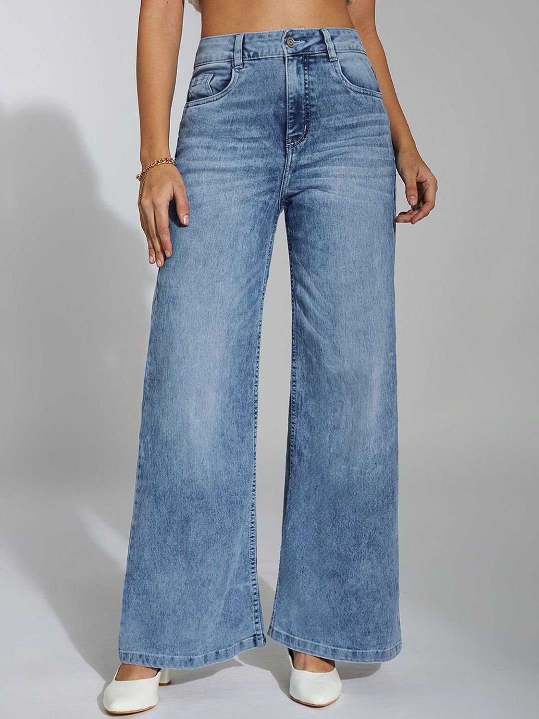 Miss Chase Crown Imperial Women Wide Leg High-Rise Light Fade Stretchable Jeans-image-11
