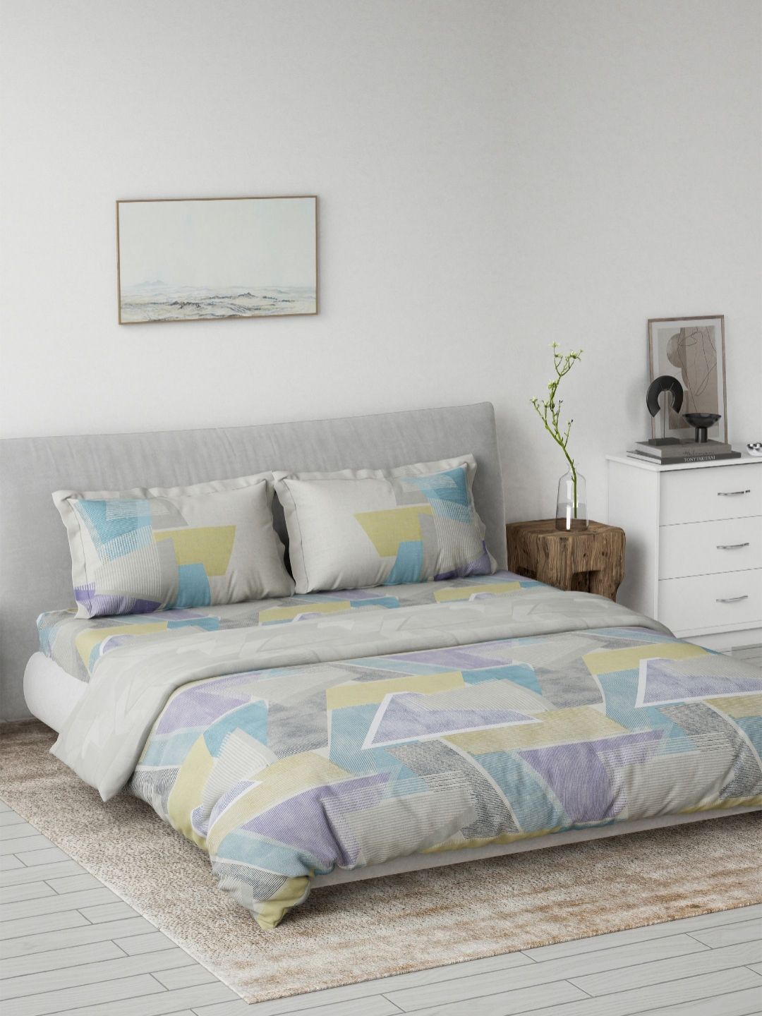 DDecor Blue & Purple Geometric Cotton 4 Piece Double King Regular Bedding Set-image-32
