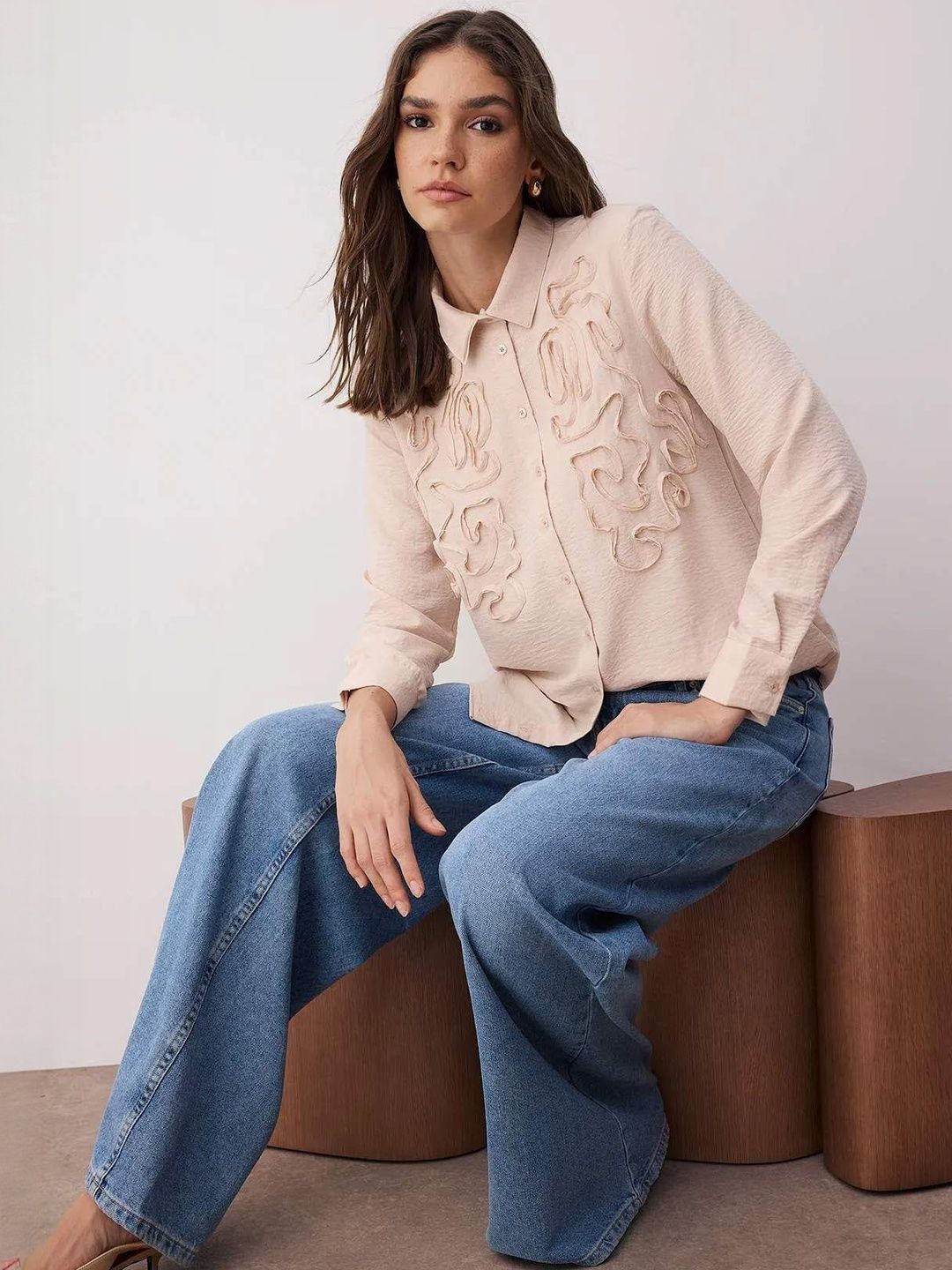 Buy Trendyol Women Textured Spread Collar Casual Shirt - Shirts for ...