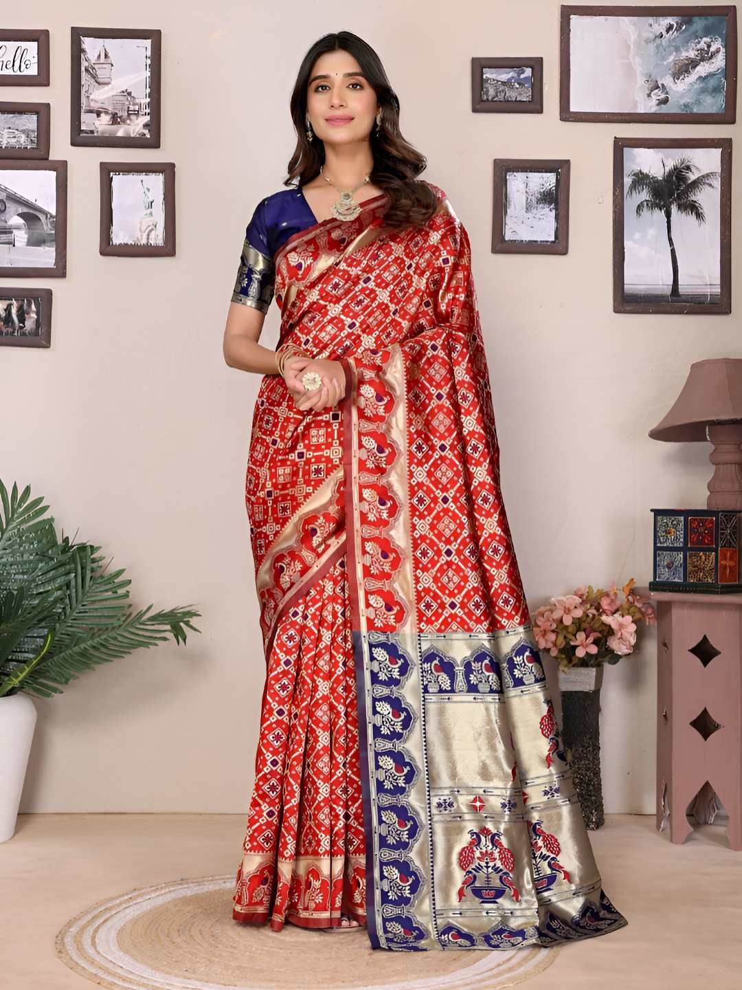Vastravatika Women Geometric Woven Design Zari Kanjeevaram Saree-picture-20